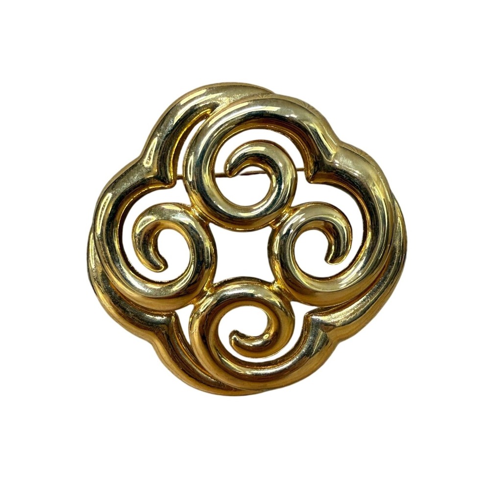 Anne Klein Gold Tone Swirl Pin Brooch Vintage Sculptural Statement 80s Retro